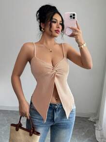 SHEIN Clasi Boho Twist Front Sleeveless Top For Women, Made Of Soft Fabric, Suitable For Music Festival And Vacation - Multicolor - View 5