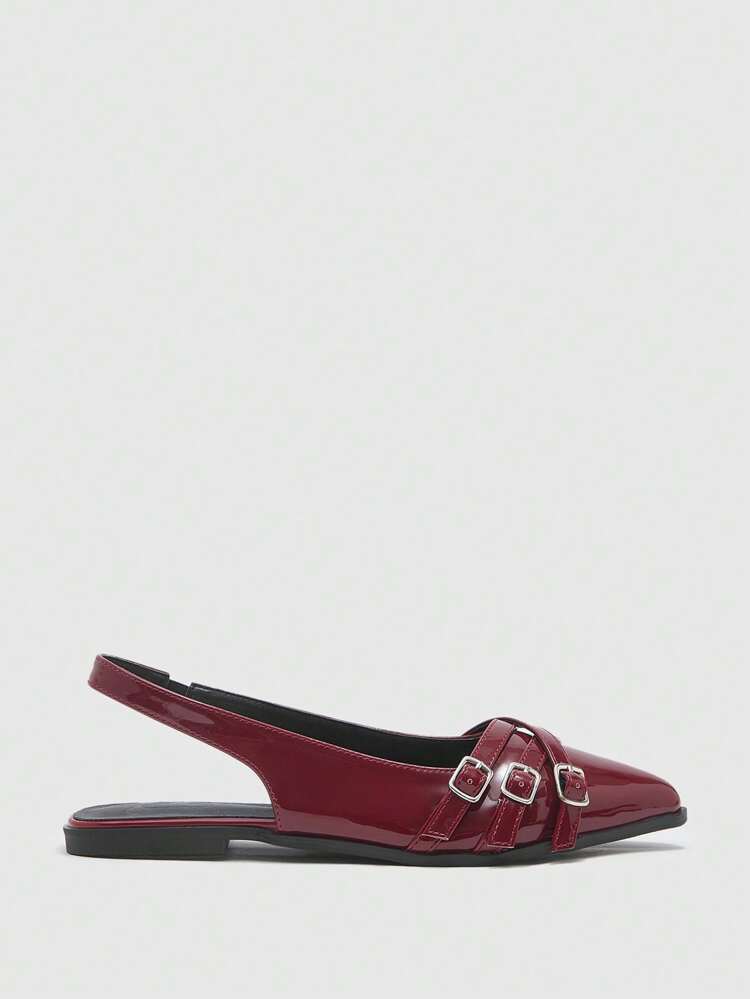 CUCCOO BIZCHIC Zapatos planos de punta puntiaguda para mujer con diseño de tres correas y hebillas para el nuevo verano, cómodos para ir y venir, bailarinas sin talón rojo, elegantes para el lugar de trabajo y el atuendo de blogger de moda