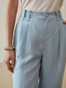 MOTF PREMIUM PANTALONES CON BOLSILLO INCLINADO Y PLIEGUES PLEGADOS DE LINO - Azul - Ver 3