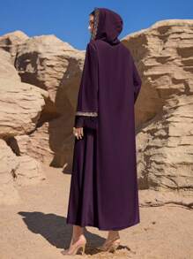 Al Najma 女士阿拉伯风格简约连衣裙，适合夏季 - 紫色 - 查看 3