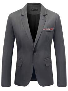 Manfinity Mode 男士长袖通勤商务休闲办公室西装外套，带翻领和纽扣，适合新年假期，送给男朋友的礼物，男士舞会西装，男士舞会西装，男士西装，男士礼服西装，男士婚礼西装 - 深灰色 - 查看 4