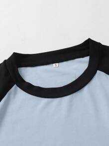 SHEIN Cottnline Camiseta de manga raglán con bloques de color 100% algodón para hombres - Celeste - Ver 5