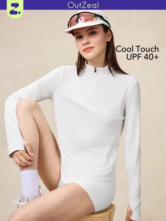OutZeal Sonnenschutz UPF50+ Kühlende Sonnenschutz-Stehkragen Halber-Reißverschluss Langarm-Shirt Damen mit Rückentasche Sweatshirts