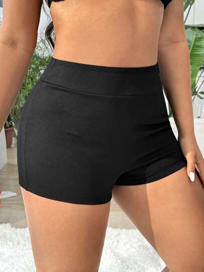 Swim Lushoire New High Waist Textured Fabric Plus Size Swim Trunks, Suitable For Summer Beach