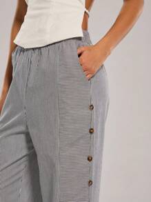 Forever 21 Spring New Elastic Waist Striped Straight Leg Casual Loose Women Pants - Black and White - View 7