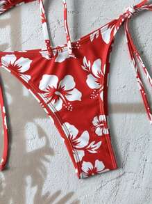 Swim Mod Springbreak Women's Floral Random Prints Drawstring Bandeau Bikini Sets For Summer Beach Vacation - Black - View 5