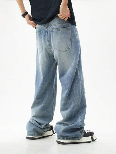 Street Life Men's Street Baggy Pocket Distressed Wide Leg Loose Casual Jeans