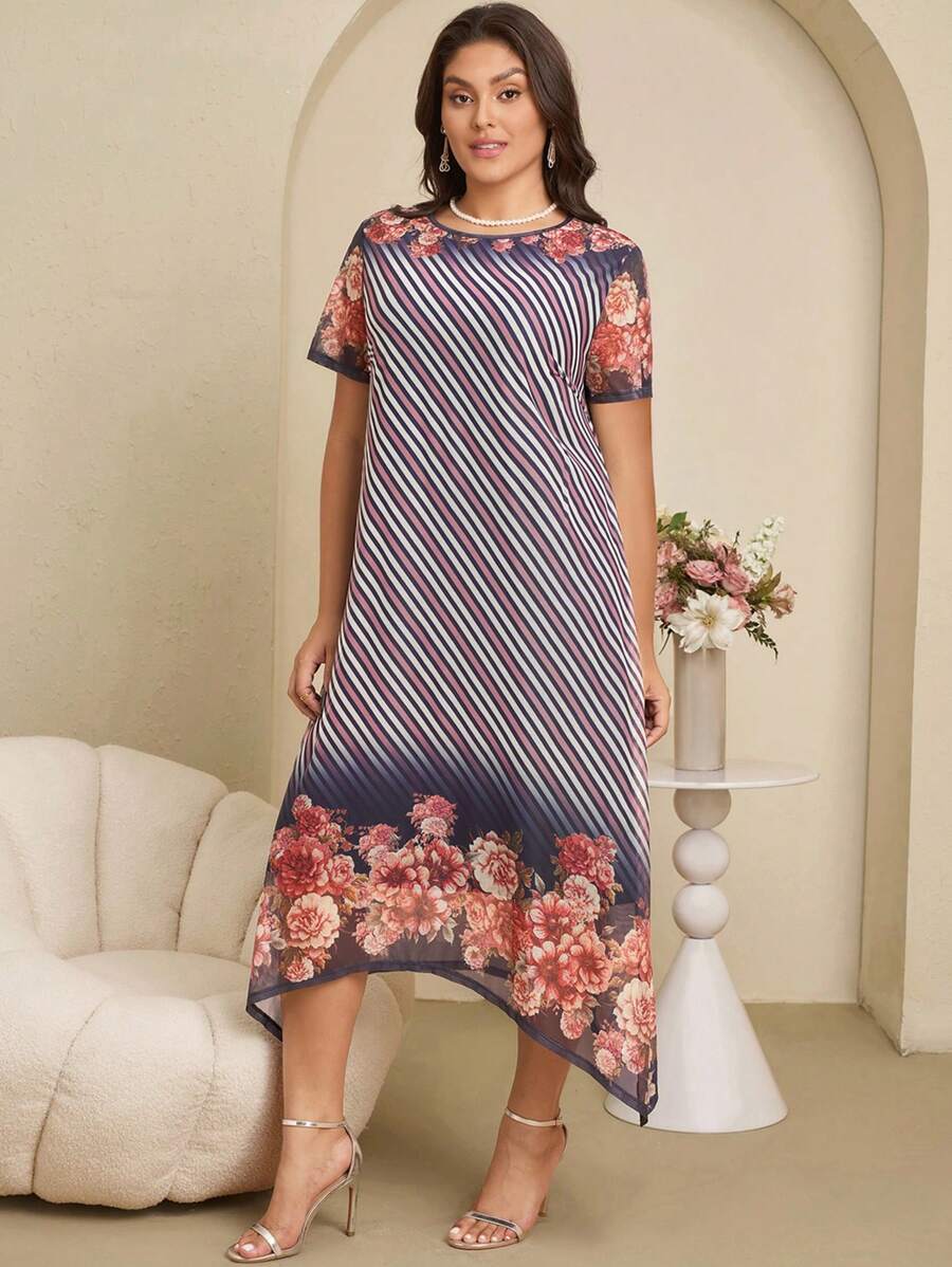 EMERY ROSE Đầm thanh lịch đơn giản tay ngắn cỡ lớn, phù hợp cho mùa hè