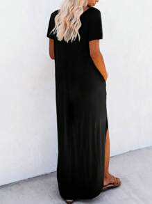 EMERY ROSE Vestido de mujer con abertura y bolsillo diagonal - Atuendo de vacaciones y playa