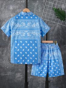 Bộ 2 áo sơ mi tay ngắn họa tiết hoa hạt điều thời trang đi nghỉ mát cho bé trai và quần short - Nhiều màu - Xem 2