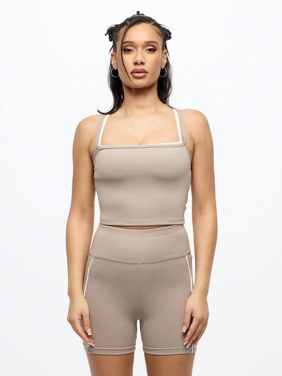 SUMWON WOMEN 运动压缩自行车短裤高腰跑步锻炼瑜伽舞蹈训练健身吸湿排汗健身健身房骑行运动服 - 灰色 - 查看 1