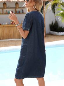 SHEIN Tall Denim Sleeveless V-Neck Front Pocket Dress