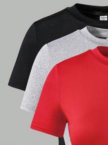 青少年女孩纯色圆领短袖T恤，简约时尚，适合夏季