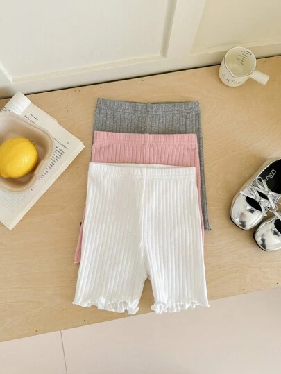 女婴夏季可爱纯色针织短裤，2件/套