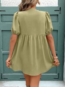 SHEIN Frenchy Damen Schleife Akzent aufgeblähte Ärmel locker geschnittenes Babydoll Mini-Kleid - Minzgrün - Übersicht 2