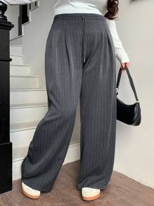 Dazy Plus Trekkoord Taille Losse Gestreepte Casual Lange Broek, Alle Seizoenen