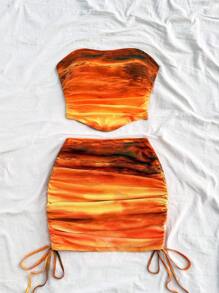 Soleia 女士夏季服装、女士演唱会服装、女士两件套、狂欢节服装、女士度假服装、复活节、女士西部服装、女士度假风格复古扎染抹胸搭配不对称下摆 + 褶皱抽绳腰迷你裙套装、音乐节服装 - 彩色 - 查看 6