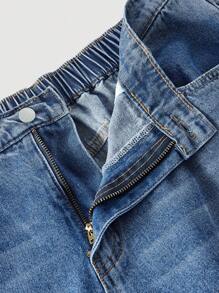 SHEIN PETITE CURVE 大码女式复古蓝色水洗宽松直筒牛仔裤 - 中等水洗藍 - 查看 3