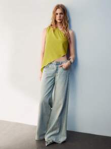 Maija Blusa casual de verano para mujer de color verde salvia con volantes asimétricos sin mangas, apta para la oficina y el casual, ideal para otoño, Navidad, Día de San Patricio, Pascua, fiestas, vacaciones de verano, salidas y graduación - Mostaza Amarilla - Ver 6