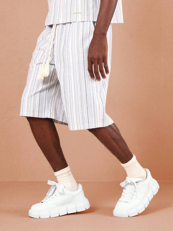 SUMWON Striped Drawstring Casual Shorts Relaxed Fit Summer Beach Vacation Boardwalk Drawcord Bottoms Breathable Comfort Loungewear Walking Shorts Spring Resort Wear