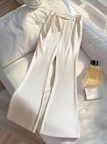 SHEIN Clasi Women's Elegant Apricot Satin Bow Pants Fall Cloth For Women - Apricot - View 1