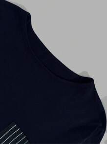 RueChic Men Striped Pants Striped Pocket Regular Longsleeve Homewear Set - Navy Blue - View 3