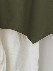 Linhara 女士亚麻不对称下摆长袖衬衫，春夏 - 軍綠色 - 查看 4