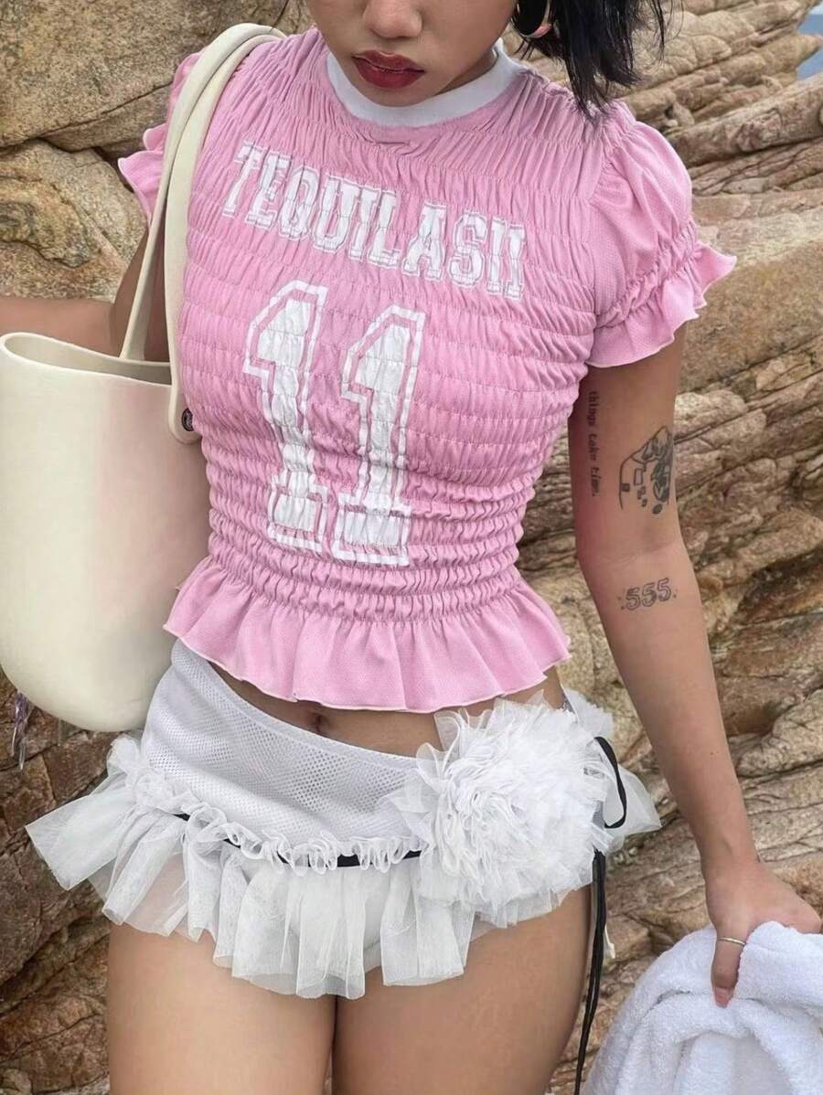 Rina Fox Simple & Fashionable Pink Cropped T-Shirt, Suitable For Summer - Pink - View 1