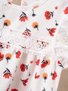 SHEIN Young Girl Ditsy Floral Ruffle Trim Cap Sleeve Dress - Multicolor - View 8