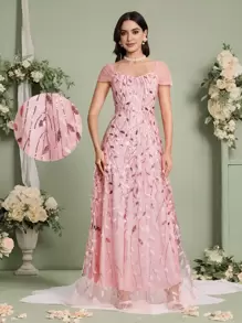 Coutiva Women Elegant Sequin Decorated Net Splice Loose Casual Evening Party Dress, Wedding Guest Dress Music Festival Spring/Summer, Formal Dress,Gown