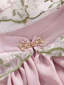 ROMWE Floral Lace Embroidered Fairycore Oversized Hoodie Cape In Pink, Spring/Summer - Pink - View 2