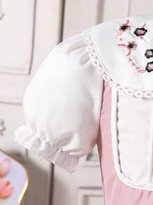 Tween Girls Embroidered Elegant Mock Layered Dress - Pink - View 4