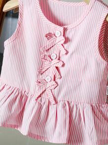 SHEIN Vintaside Kids Blusa informal elegante sin mangas para bebé/niña pequeña a rayas rosadas y blancas con moño