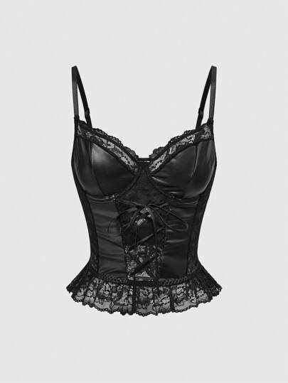 Sexy PU Lace Splice Gothic Style Camisole