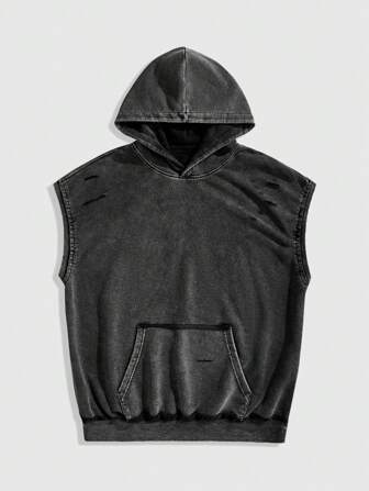 Grunge Punk Veste à capuche vintage délavée et décontractée pour hommes