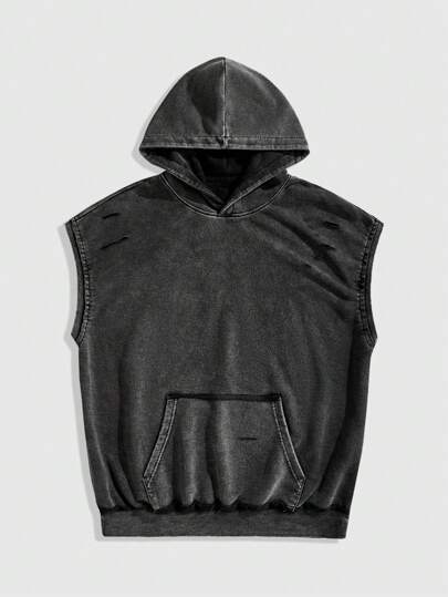 Grunge Punk Vintage gewaschen verwaschene Herren Kapuzen Weste