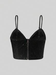 Women's Fashionable Sexy Sequin Sleeveless Cropped Camisole