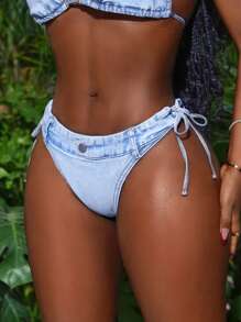 Slaydiva Women's Denim Shorts, Sexy Tight Elastic Triangular Panty, Blue Summer For Women Vacation Woman Concert Women Denim Shorts - Light Wash - View 5