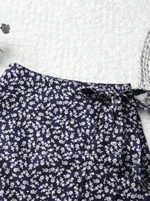 SHEIN Unity Váy suông hở eo họa tiết hoa nhỏ xinh xắn cho kỳ nghỉ - Màu xanh hải quân - Xem 3