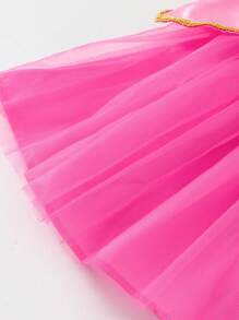 SHEIN Playful Pals Young Girl' Elegant Princess Tulle Dress, Charming Fuchsia Party Costume Suitable For Holiday Celebrations, Parties, Photo Shoots, Spring/Summer - Hot Pink - View 6