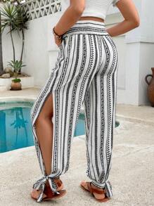 SHEIN Maternity Ditsy Floral Drawstring Waist Pants, Suitable For Vacation