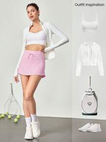 GLOWMODE Quick-Dry Break Point Side Slit Adjustable Waist Skirt With Built-In Shorts Side Pockets Non-Slip Grips Low Impact Tennis Golf Pickleball Daily Wear - Bubblegum Pink - View 6