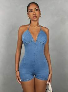 SHEIN ICON Denim Jumpsuit - Medium Wash&Jumpers And Women Rompers&Summer Tops&Summer Clothes&Festival Outfits&Country Concert Outfit&Rave Festival Outfits