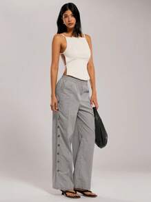 Forever 21 Spring New Elastic Waist Striped Straight Leg Casual Loose Women Pants - Black and White - View 3