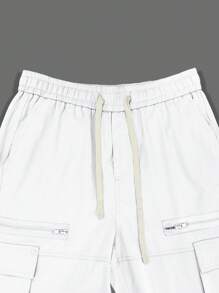 Manfinity Roghcode Men's Loose Fit Flap Pocket Side Cargo White Cargo Pants, Fall - White - View 7