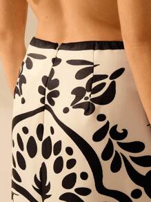 CAJUNI Fusta de damă vintage boemă neagră cu imprimeu floral cu fante înalte, vacanță ocazională - Multicolor - Vizualizare 5