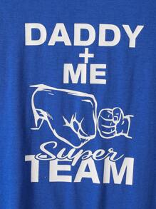 SHEIN 男童图案 T 恤，带人物和字母图案，休闲针织