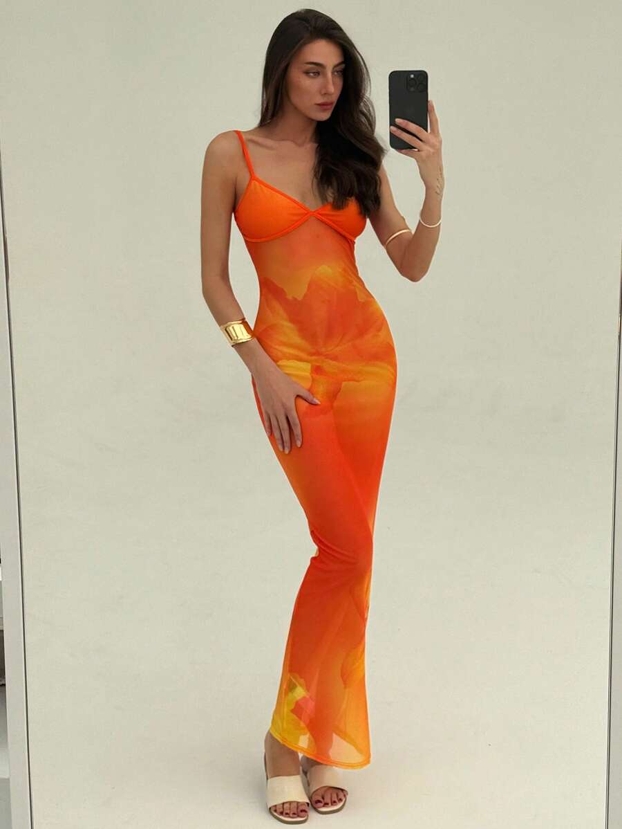 Aloruh 全新浪漫碎花修身紧身鱼尾连衣裙