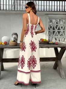 SHEIN VCAY 女士宽松编织印花连体裤，度假装