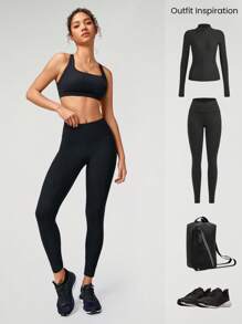 GLOWMODE FeatherFit™ Essential Multi-Strap Bra Light Support Low Impact Yoga Daily Fall Winter - Black - View 5